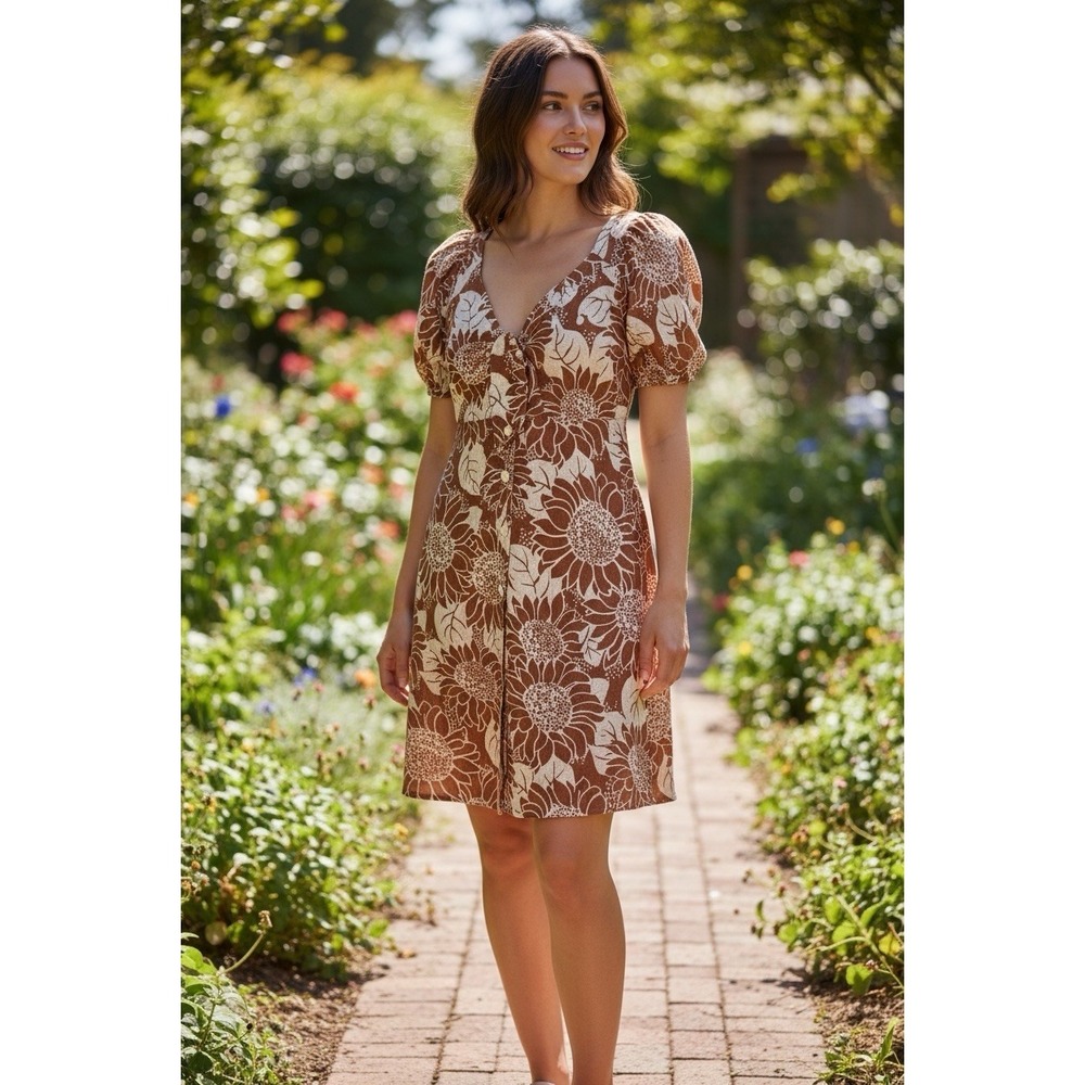 Madewell Silk Tie Front Mini Dress Womens M Sunflower Tropical Spring Vacation